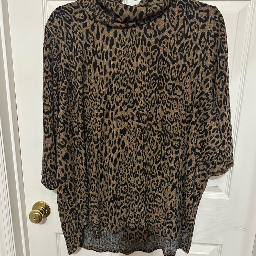 Leopard Print Cowl Neck Sweater